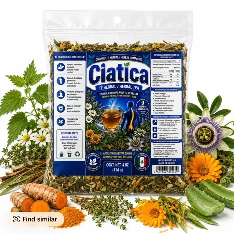 Ciatica Herbal Compuesto Tea 4oz – 100% Natural Herbal Infusion – Hecho en Mexico – Makes 40+ Cups – Herbal Mixture for Digestive Comfort , Nerve Pain, Sciatica, muscle and joint mobility, relaxation tea – Té para Bienestar del Nervio Ciatico