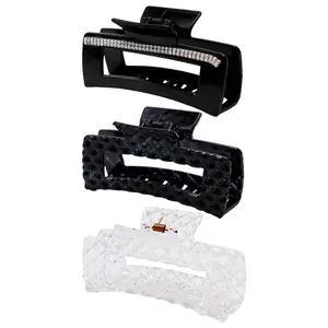 Bling Diamond Quilted Wide Block Glossy Extra Wide Hair Claw for thick hair