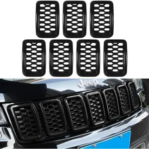 Grill Inserts Rings Covers For Jeep Grand Cherokee 2017 2018 2019 2020 2021 Honeycomb Grill Mesh Exterior Accessories Covers Inserts Kit (Black,7Pcs)