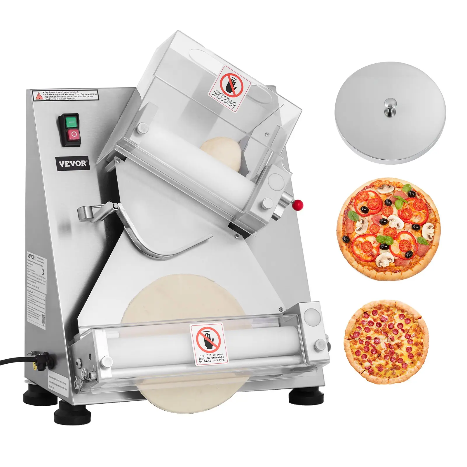 VEVOR Commercial Stainless Steel Pizza Dough Roller Sheeter, 3-14 Inch Automatic 370W Pasta Maker, 260 Pcs/Hour, Adjustable Thickness, Dough Press Lid, 18.3 x 19.7 x 25.2 Inch, 75 Lbs, for Cafes & Commercial Users, Fast Food Restaurants