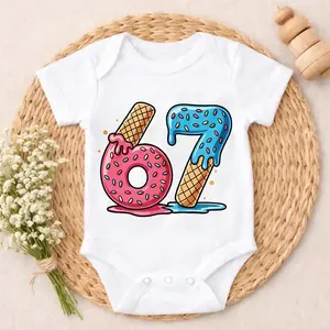 Baby Bodysuit Romper Donut And Ice Cream Numbers For Newborn Anti - pilling property Playtime Clothes baby boy clothes Soft Unisex Romper Gift Set for Coming Home, Birthday & Baby Shower 0-24M