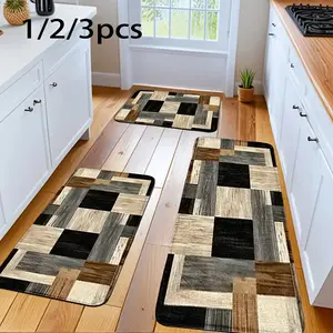 Flannel Material 1/2/3pcs Simple Square Block Kitchen Carpet Set, Very Good Home Decorative Carpet, Dry Non-slip Soft Comfortable Easy To Clean, Suitable For Bathroom Door Mat Bedroom Living Room Porch Laundry