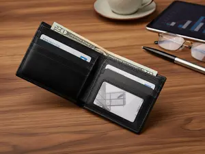 RFID Mens Black Leather Wallet / 10 card slots With Gift Box