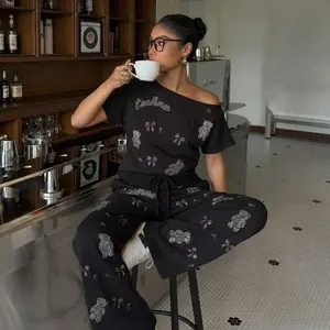 TCH - VIRAL 'Teclmoo' Rhinestone Teddy Bear & McBling Baddie Aesthetic Two-Piece | One-Shoulder Techno Rave Outfit