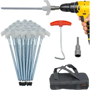 12 Pack Screw in Tent Stakes Heavy Duty-8" Metal Pegs for Ground, Drill in Camping Stake with Hex  Driver, Spikes Puller, Protector/Stopper in Carrying Bag, for Hiking, Glow in Dark
