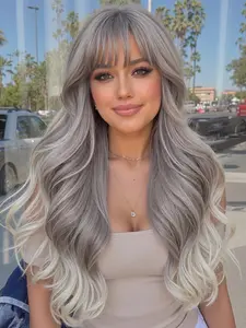 Elegant Women's Synthetic Hair Wig, Stylist Friendly Wig, Synthetic Wavy Curly, Long Curly Bangs Design, Perfect for Daily Wear & Parties, Easy Maintenance, Suitable for All Ages