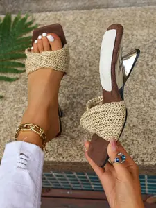 Women's Fashion Casual High Heel Sandals, Square Toe Open-Toe Design, Mesh Fabric Sturdy Heels, Perfect for Work and Party Style