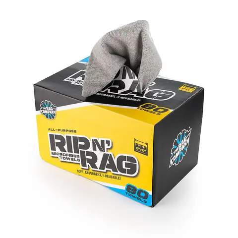The Rag Company - Rip N' Rag Multi-Purpose Reusable Microfiber Towels For Home, Office, Garage, RV and More - 80 Count Roll - Premium 70/30 Blend