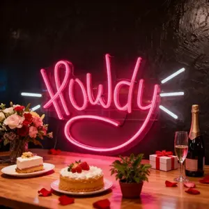 Howdy Pink Neon Sign, A Novel And Cute Gift For Christmas, Thanksgiving, And New Year. USB-powered Dimmable LED Light, Suitable For Wall Decoration In Bedrooms, Living Rooms, Parties, Milk Tea Shops, Dessert Shops, And Coffee Shops.