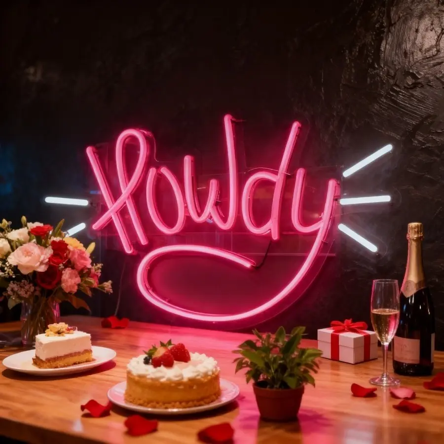 Howdy Pink Neon Sign, A Novel And Cute Gift For Christmas, Thanksgiving, And New Year. USB-powered Dimmable LED Light, Suitable For Wall Decoration In Bedrooms, Living Rooms, Parties, Milk Tea Shops, Dessert Shops, And Coffee Shops.