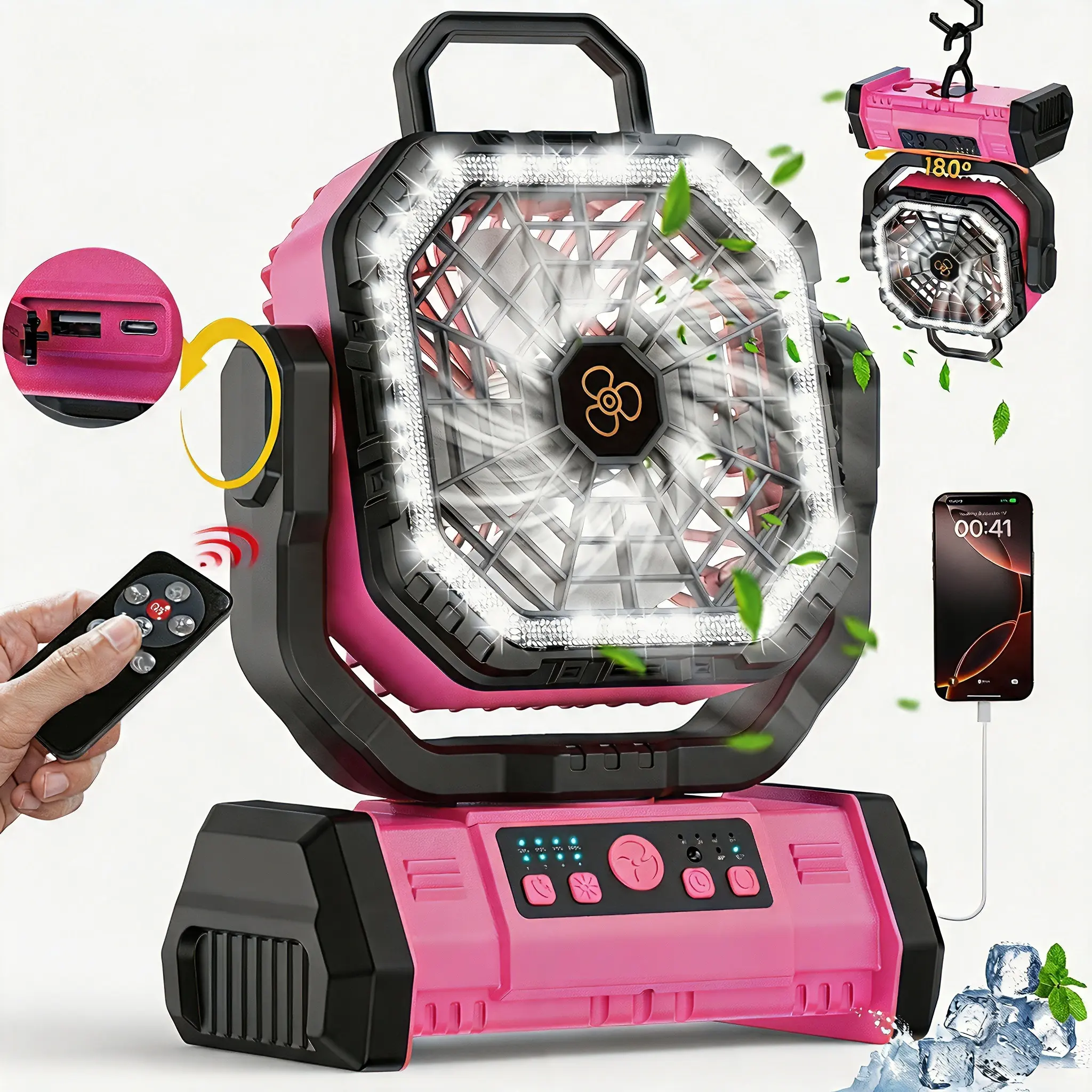 30000mAh Battery Operated Portable Fan, Rechargeable 270° Oscillating Fan with LED Lantern, 4 Speeds, Quiet High Velocity Cooling Fan for Camping, Power Outage, Hurricane, RV, Fishing, Gardening, Jobsite & Outdoor Work