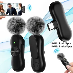 Wireless Mini Microphone Set, 2-Pack Lavalier Bluetooth-compatible Compatible Mics, Noise-Canceling Clip-On Mic for Video Recording, Content Creators