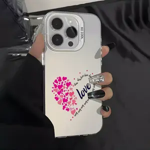 Case for iPhone 16 Pro Max 15 Plus 14 13 12 11 XS XR Trendy Pink Love Heart Pattern Anti-Scratch Military-Grade Drop Protection Slim Cellphone Cover Valentine Gift For Girls and Women
