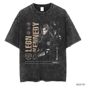 1990S Resident Evil Biohazard Leon Kennedy Oversized T shirt 100% Cotton Vintage Washed T-shirt for men women