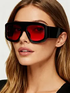 Frame Lenses Oversized Sunglasses, Cool Personal Style Streetwear Sun Glasses, Retro Look Face Slimmer Fashion Eyewear, Trendy Vintage Sunglasses