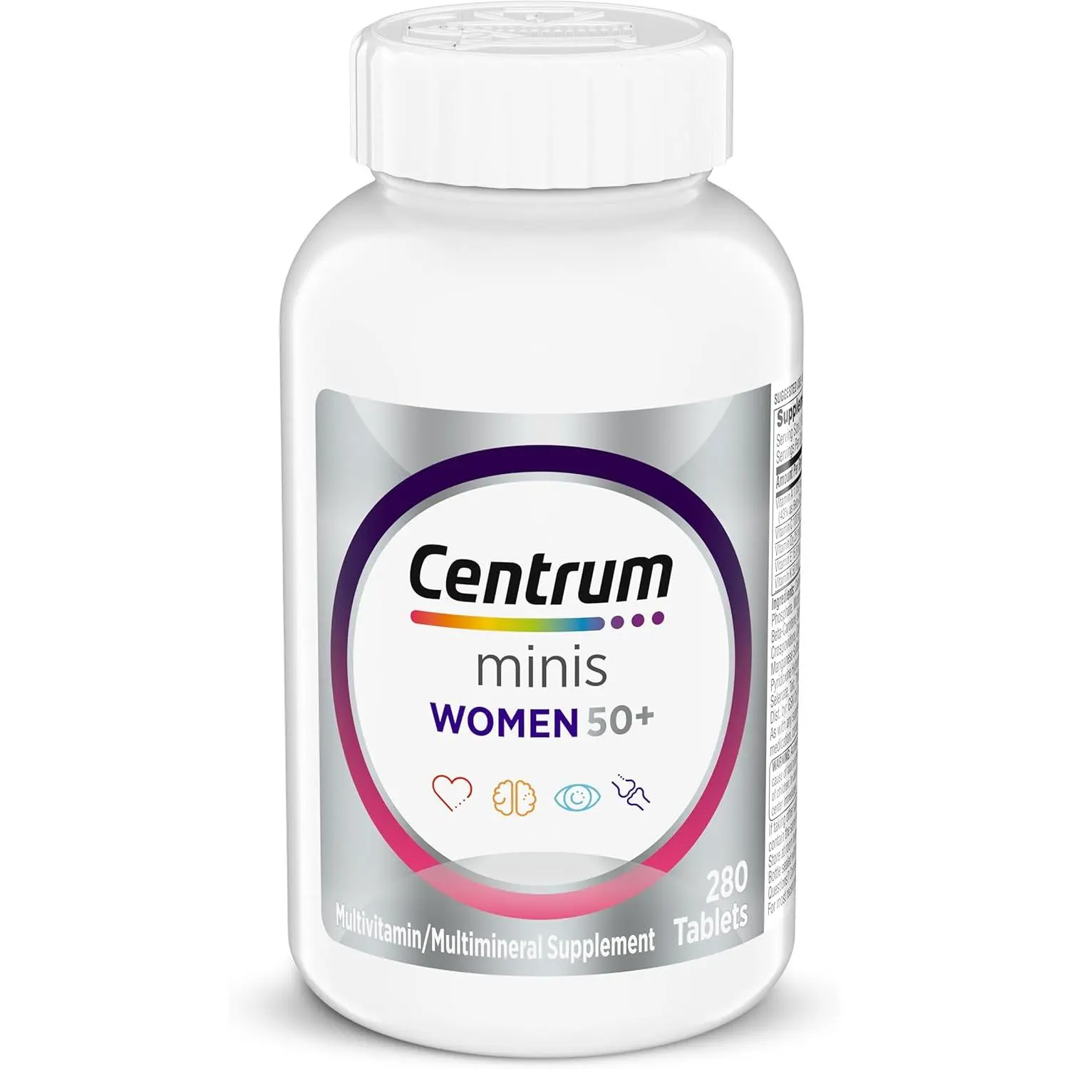 Centrum Minis Silver Women's 50 Plus Multivitamin Tablets, Edible Non-GMO Health Supplement with Vitamin D3, B Vitamins, Zinc, Supports Brain Health - 280 Ct, Tablet, Multi-Nutrient Vitamins Supplements
