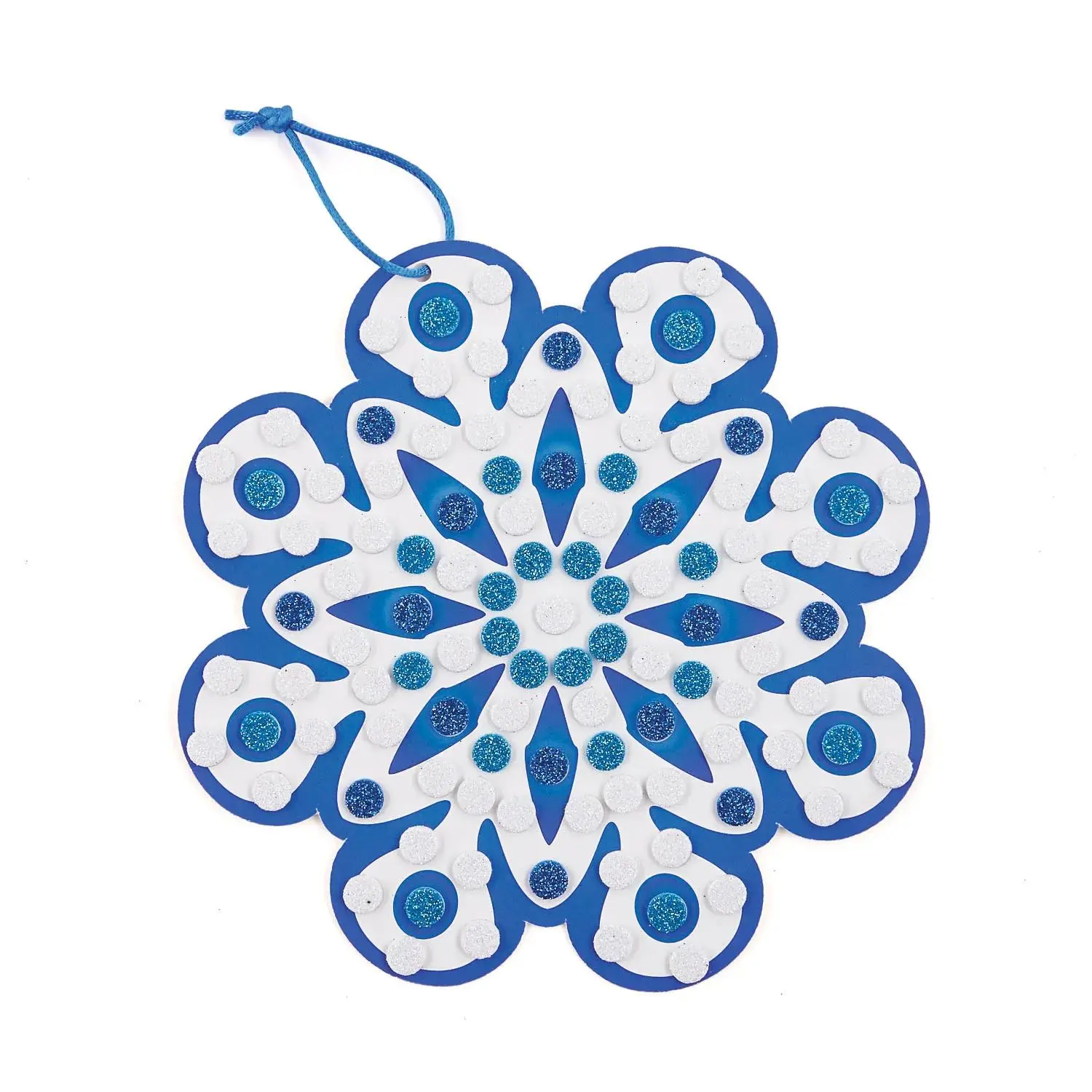 8.25" Festive Satin Ornament Paper Snowflakes Blue & White Glitter Mosaic Foam Craft Kit - Pre-Packed, Makes 12