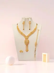 Maple Leaf Shaped Jewelry Set, Elegant Necklace & Dangle Earrings & Ring & Bracelet, Fashion Jewelry Set for Party, Daily Decor, Trendy All-match & Exquisite Jewelry for Birthday Gift, Fashionable Jewelry Set