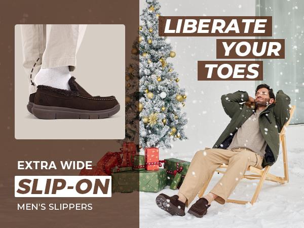 FitVille Extra Wide Men Slippers Slip-on House Slipper Non Slip Orthopedic Winter Shoes for Flat Feet Indoor & Outdoor
