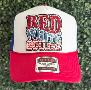 Otto World Famous Sequin Red White & Bougie Trucker Hat - Adjustable Snapback Mesh Cap for 4th of July & Memorial Day USA Party