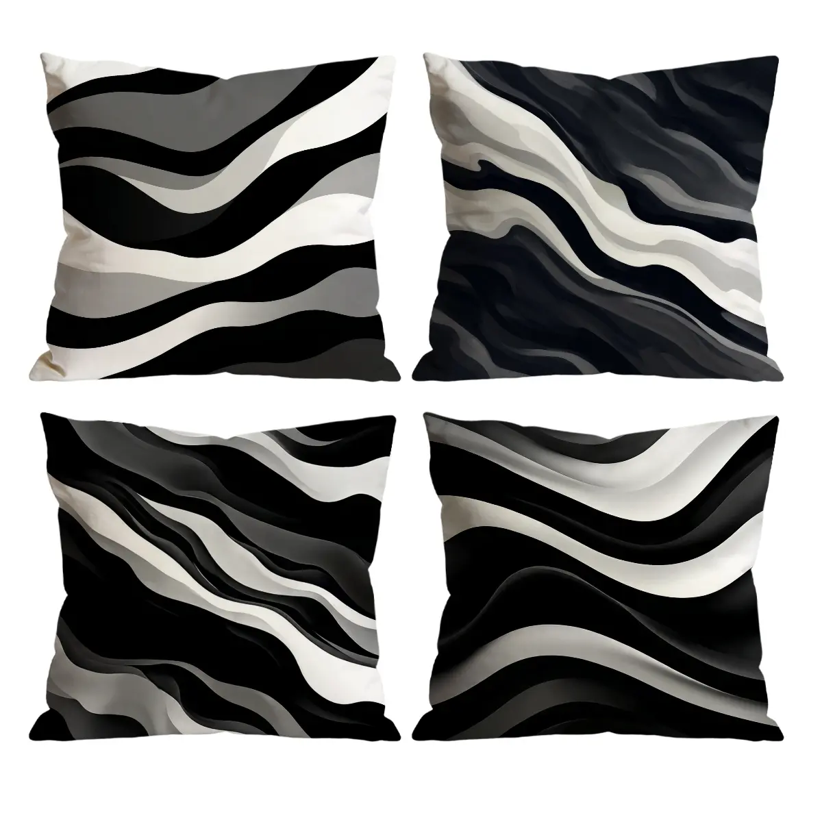 Black & White Wave Throw Pillow Covers Set of 4 | Abstract Swirl Art Decor for Room Bedroom Chair Car Sofa Couch Bedroom Decorative Accessories 0305YC
