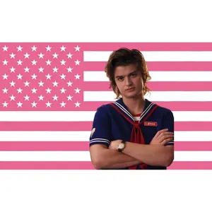 [Best Gift]custom Steve Harrington Pink American Flag Tapestry, 3x5 Feet Polyester Wall Hanging , Horizontal Rectangular Design for Bedroom Studio Decor, Indoor Outdoor Usage