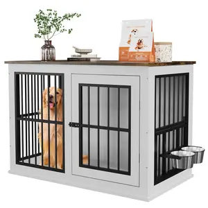Heavy Duty Wooden Dog Crate Furniture - 39.7" Indestructible Kennel, Liftable Top - Decorative Cage House, End Table & TV Stand for Large, Medium, Small Dogs