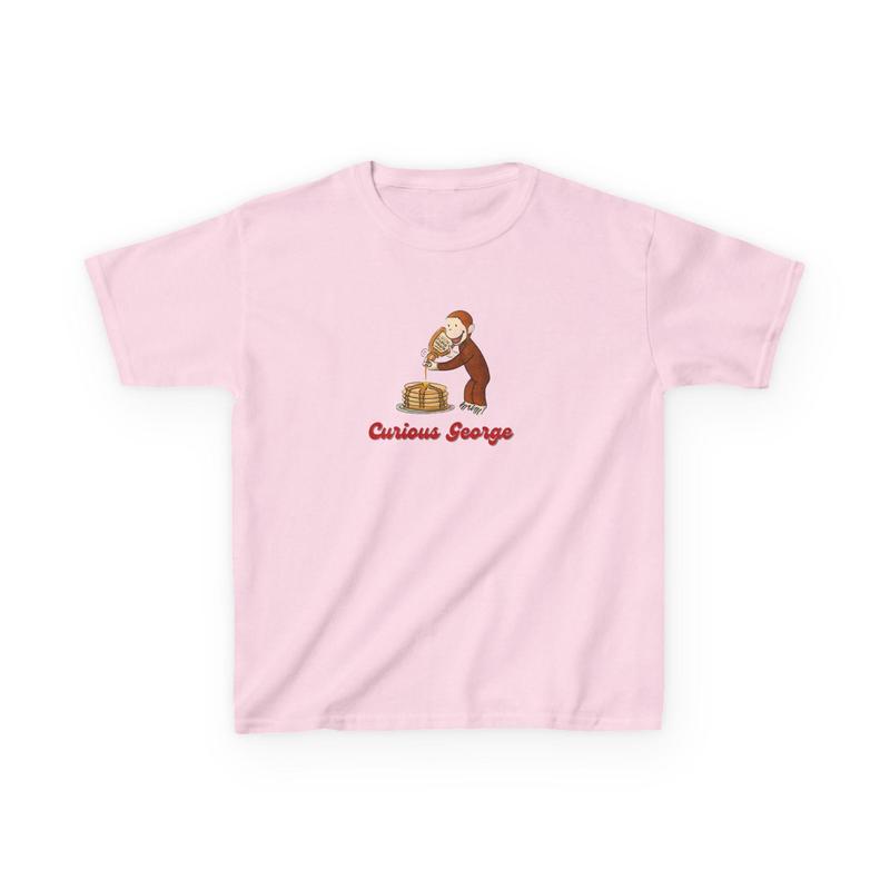 Curious George Graphic Baby Tee - Good Morning Pancakes Shirt Cute Graphic Top Trendy Baby Tee Y2k Babytee Nostalgic Cartoon