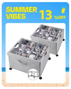 HOUSE AGAIN Shoe Organizer for Closet, Shoe Storage Boxes with 360° Wheels, Sturdy Metal Frame Fits up to 16 Pairs, Boots&Shoes Cubby Storage Containers with Adjustable Dividers and Clear Cover tiktokshopspringglowup
