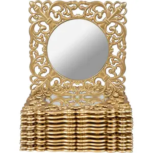 2" Gold Charger Plates (Set of 12), Mirror Charger for Dinner Plates, Square, Embossed Rims