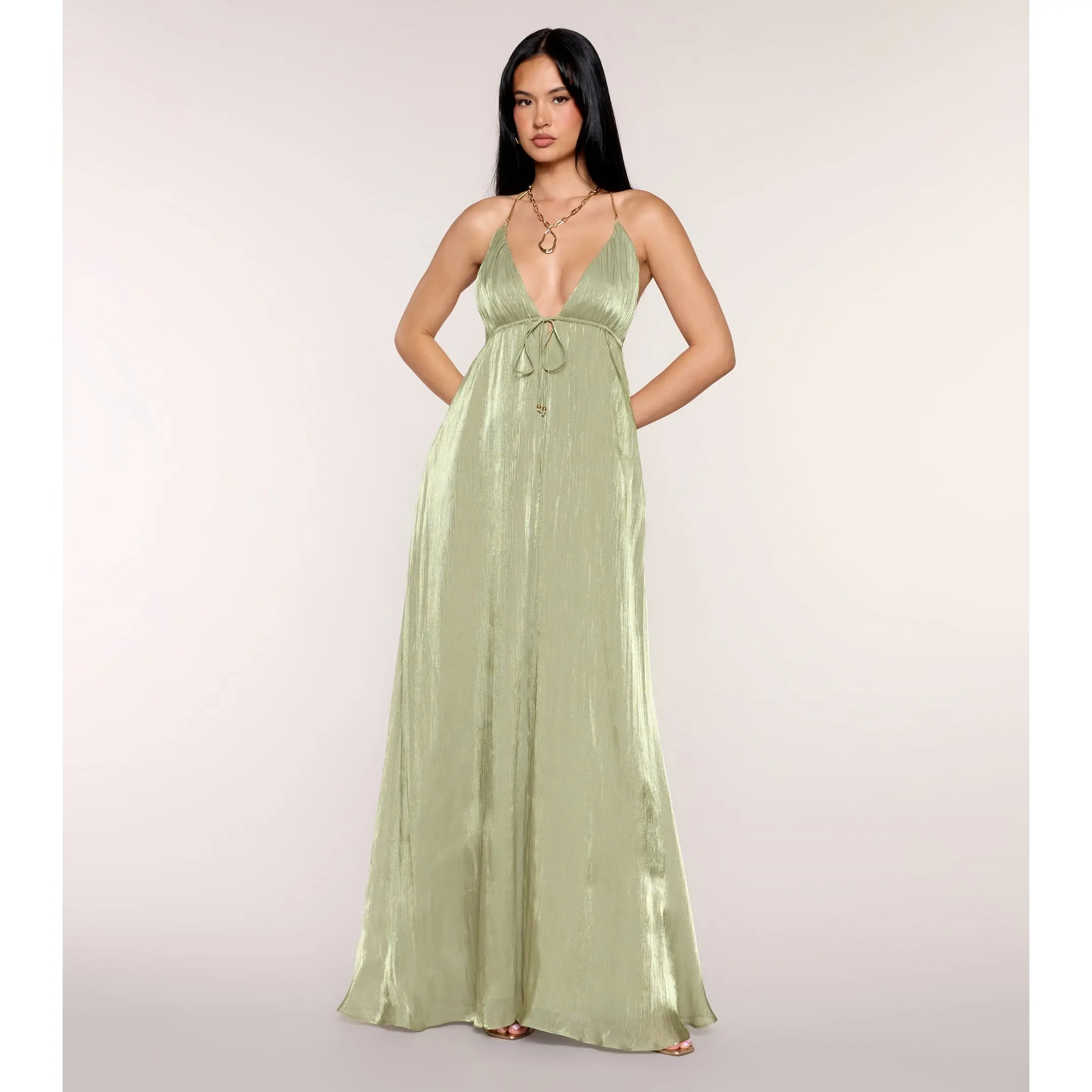 Kristie Pleated Satin A-Line Formal Dress