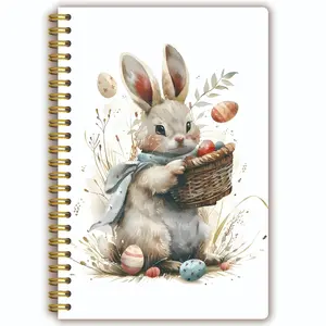 1 pc Easter Bunny-themed notebook, 5.5x8.3 inches, featuring a cute bunny with a basket and Easter egg design, soft paper cover, pastel colors, lined pages, suitable for daily study notes and gift giving, school and office supplies