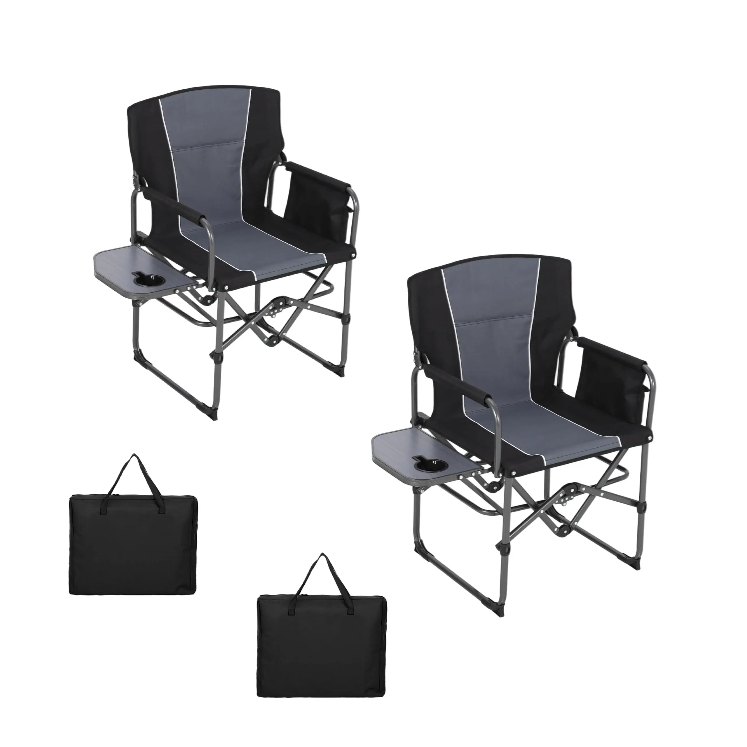 2-Pack Oversized Camping Chairs, Portable Folding Lawn Chairs for Adults, with Side Table and Storage Bag, Pocket for Beach, Fishing, Picnic, Concert, Rear Seat