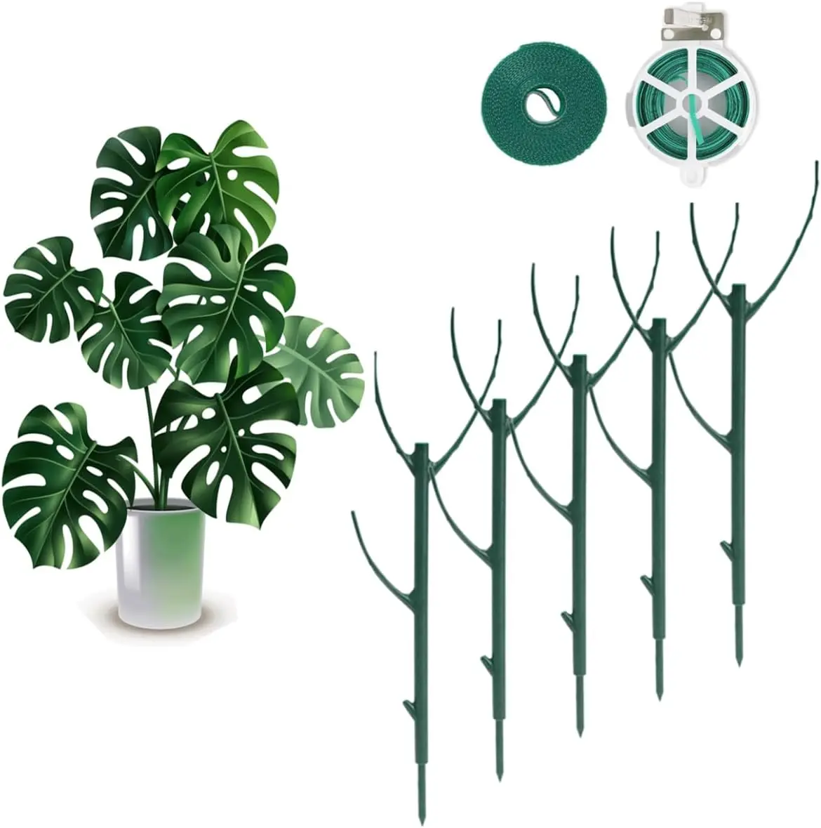 5 Pack Stackable  Support Stakes, 38inch Climbing  Sticks Structures for Monstera with Garden Ties, Durable Alternative to Moss Pole for Indoor Outdoor