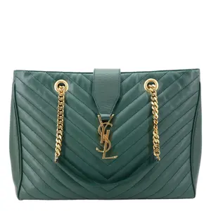 Pre-owned Yves Saint Laurent Leather Tote Bags Matelasse Chevron Monogram Shopping Bag Green