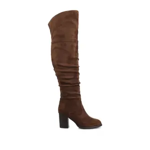 KAISON THIGH HIGH BOOTS IN FAUX SUEDE - Chocolate Suede KAISON THIGH HIGH BOOTS IN FAUX SUEDE - Chocolate Suede