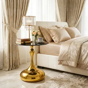 Luxury Round End Table, Small Black Tempered Glass Top Side Table with Elegant Gold Metal Base, Modern Circular Martini Accent Table, Minimalist Circle Sofa Table for Tea Drinks, Perfect for Living Room, Balcony, Couch Side, Office and  Home Decor outdoor