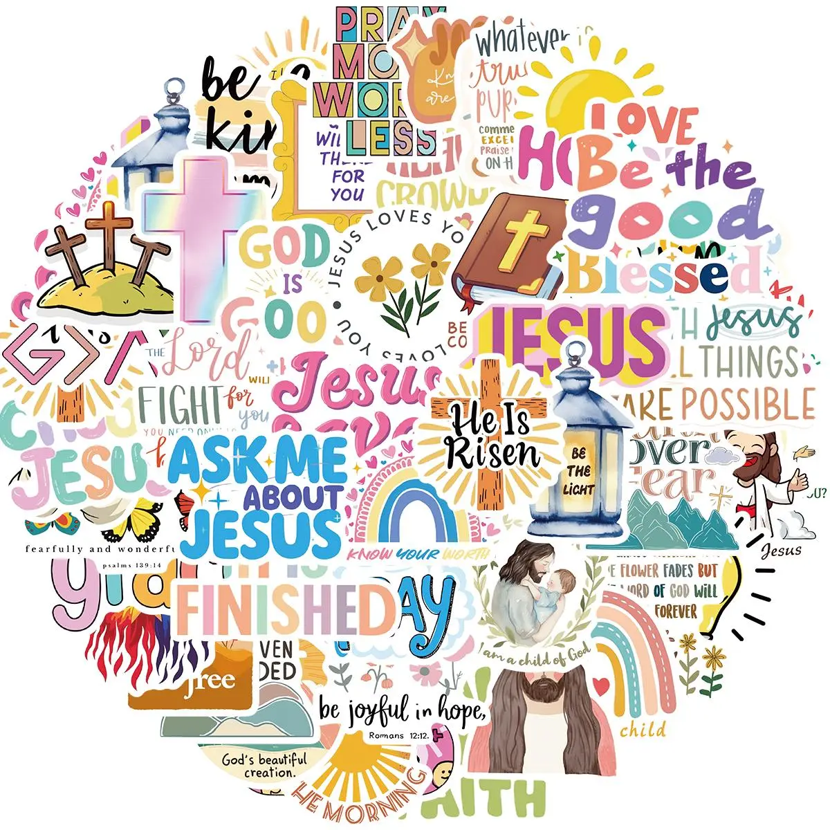 Christian Themed Sticker, 52pcs/set Waterproof Self Adhesive Decor Paper, Decor Sticker for Gift Greeting Card Water Bottle Laptop Phone Cellphone
