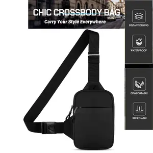 Mini Crossbody Sling Bag Chest Bag, Dual Pocket Water Resistant Fanny Pack, Running Phone Holder for Men & Women, Workout, Travel, Hiking Essentials
