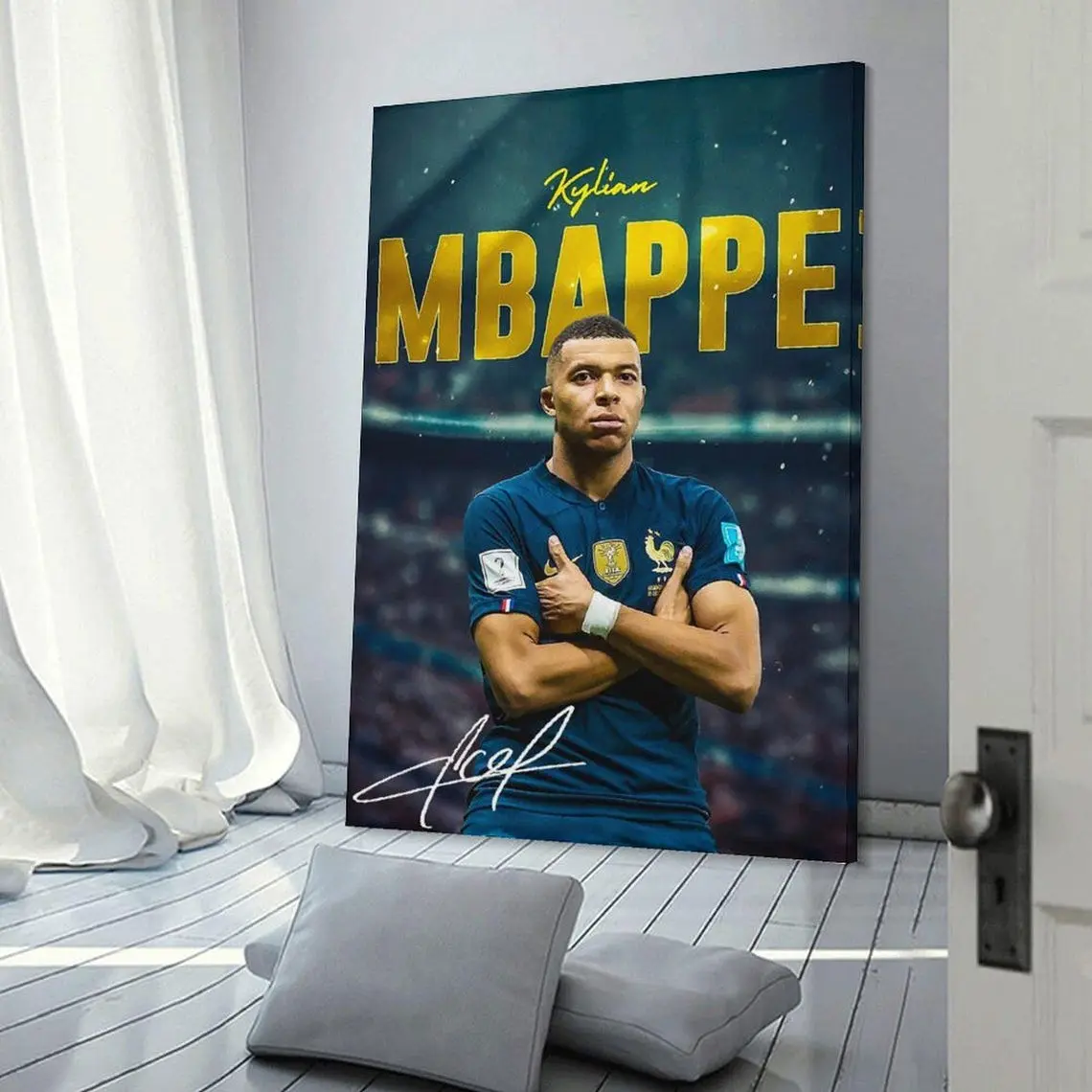 [No Frame] Soccer Superstar Kylian Mbappe Signed Wall Decor Poster Wall Art Picture Painting Poster