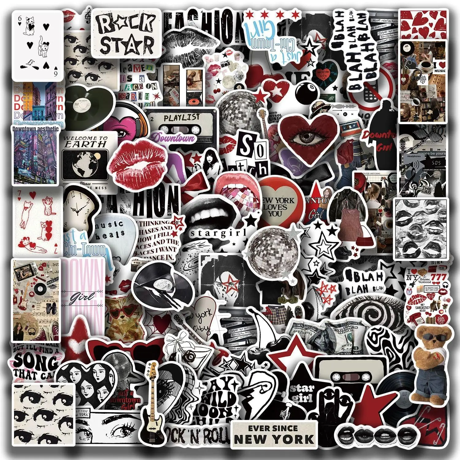 Y2K Stickers, 100PCS Aesthetic Downtown Girls Stickers Pack Grunge Stickers Retro Stickers Cool Stickers for Adults Boys Girls Teen Waterproof Vinyl Stickers for Kindle Water Bottle Laptop Phone