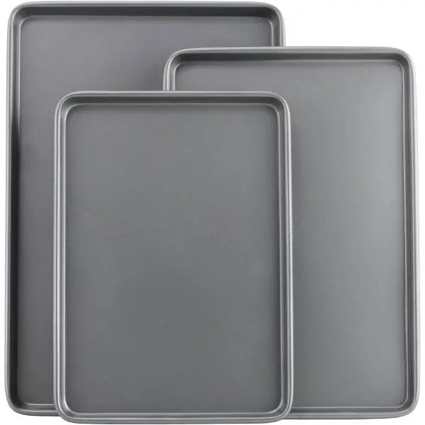 3 Pack Nonstick Baking Sheet Set, Carbon Steel Cookie Sheets for Baking, Small Medium Large Baking Pans, Heavy Duty Oven Bakeware Set, Cookie Tray for Cookies, Bread, Roasting & Everyday Kitchen Use