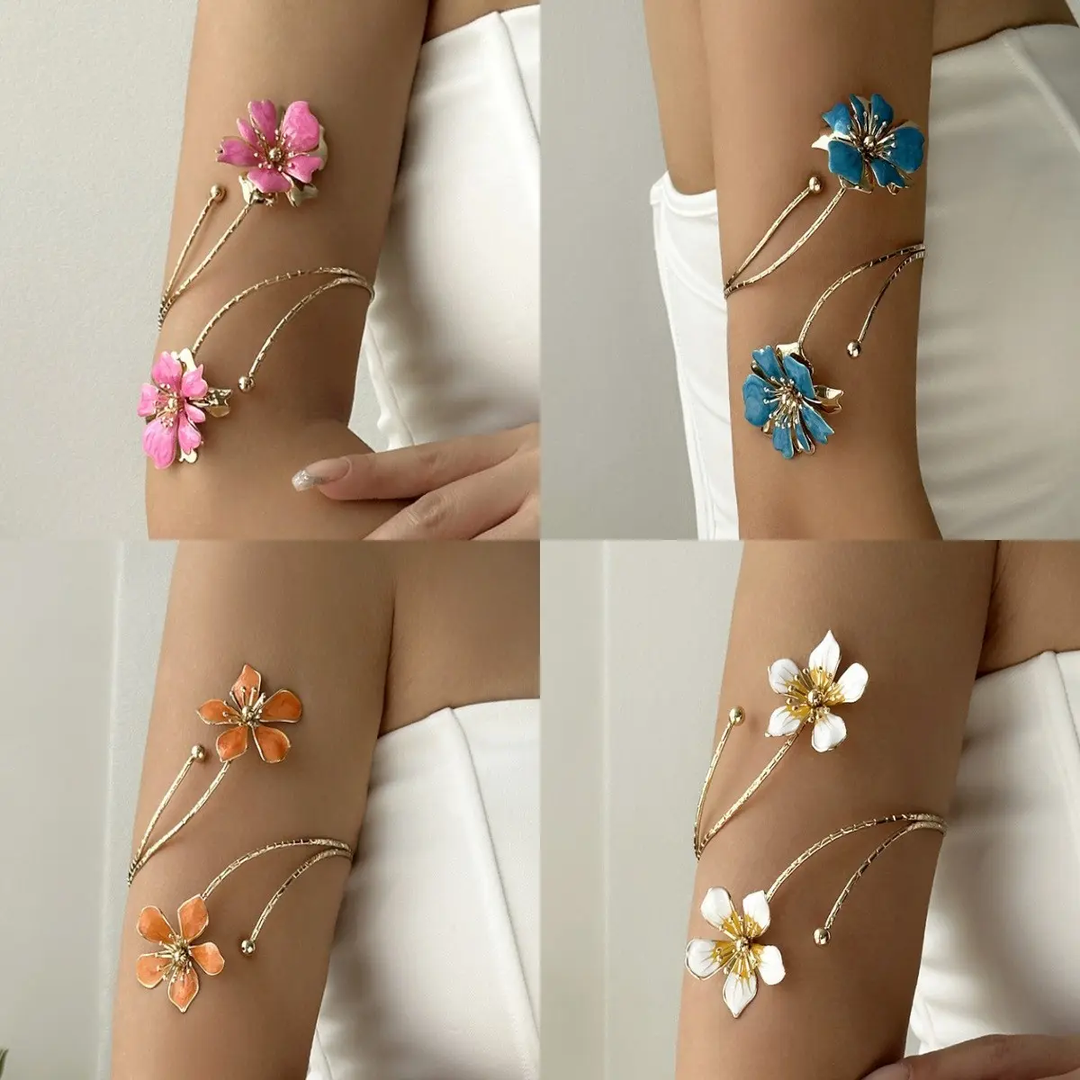 Elegant Floral Open Cuff Armlet, Iron Material, Perfect for Parties, Weddings, Summer Events, Ideal Gift for Friends & Family, Aesthetic Jewelry