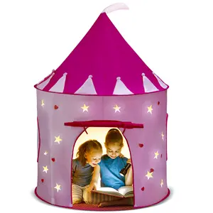 Play22 Play Tent Princess Castle Pink with Glow in the Dark Stars Portable Foldable Kids Play Tent for Indoor Outdoor Use