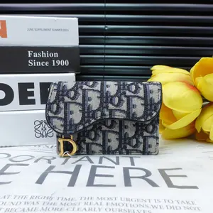 Pre-owned Dior Canvas Small Leather Goods Saddle Oblique Blue Wallet T10331085