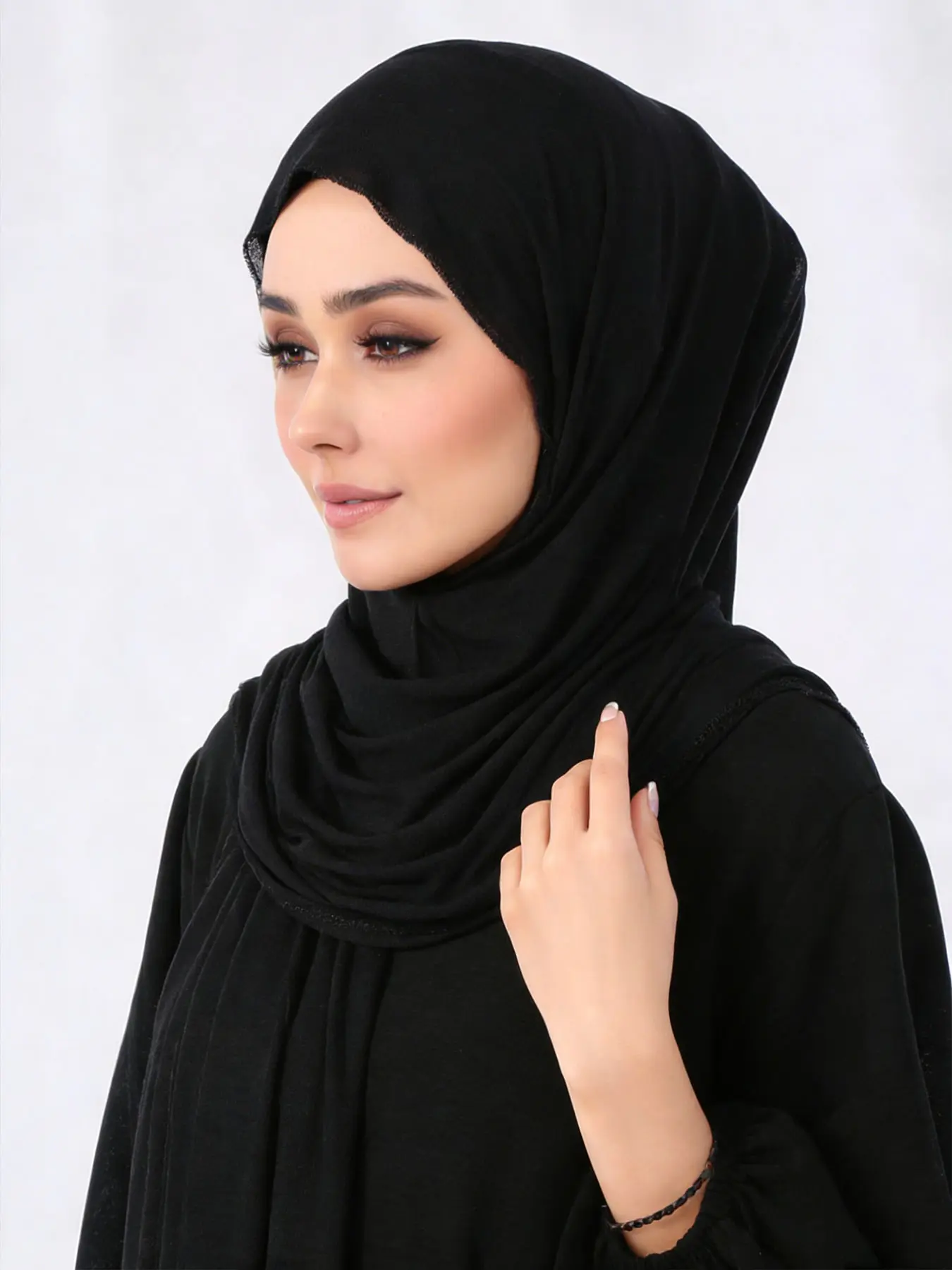 Women's Jersey Hijab Scarf, Soft Breathable Fabric, Adjustable Elastic Design, Pure Color Three-In-One Headscarf for Daily Use, Turban Hijab, Muslim Headscarf Cover