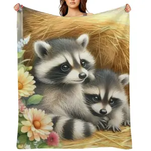 Raccoon Fleece Throw Blanket For Women Winter Nap Cute Cartoon Animal Daisy Floral Flannel Blankets Mens Super Soft Warm Home Bedding Throws Office Camping Air Conditioned Quilt All Season Decor Boys Girls Christmas Holiday Gift Cozy Blanket