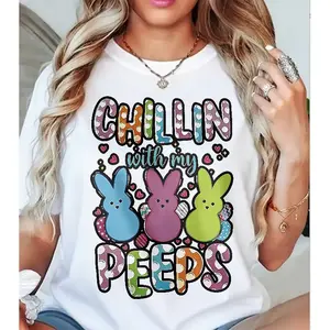 "Chillin with my Peeps" T-Shirt, Colorful Easter Bunny Graphic Tee