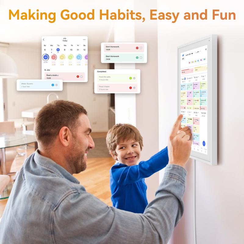 TABWEE 15.6 Inch WiFi Digital Calendar, Smart Touchscreen Interactive Display for Family Schedules Chore Chart, Meal Planner, To Do List, Smart Sync Switchable Digital Photo Frame Desk-Standing