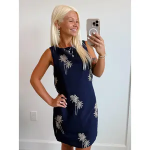 Navy Palm Tree Shift Dress